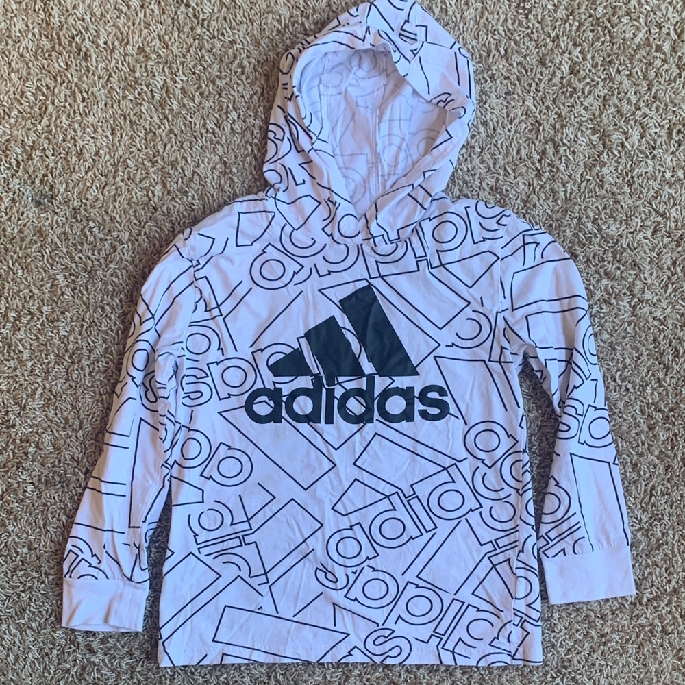 Adidas Kids Graphic White and Black Hoodie
